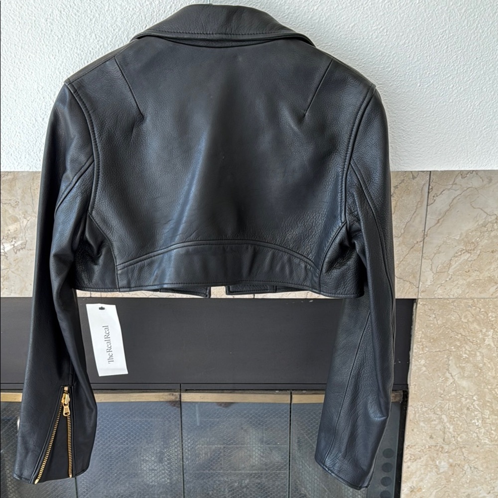 HM Moschino Black Leather Jacket with Gold Accents - Picture 8 of 14